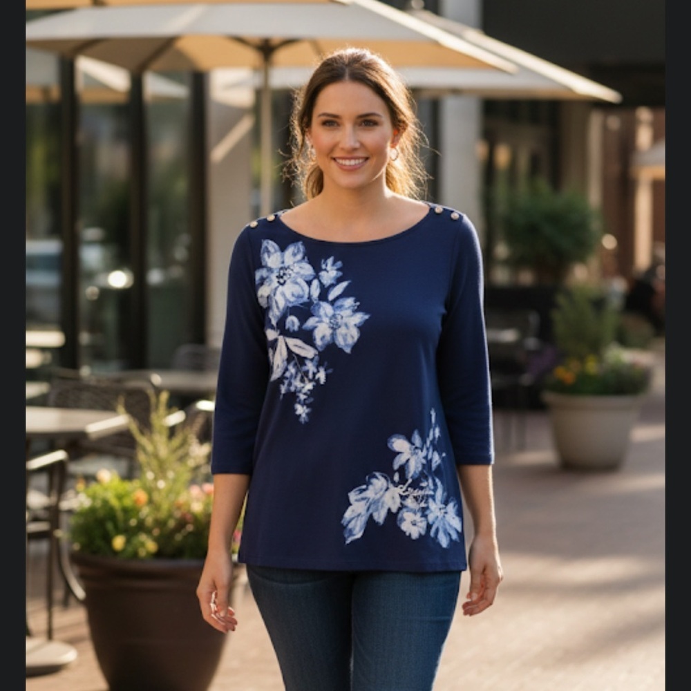 Lauren Ralph Lauren Blue Floral Women's Top Size 2X